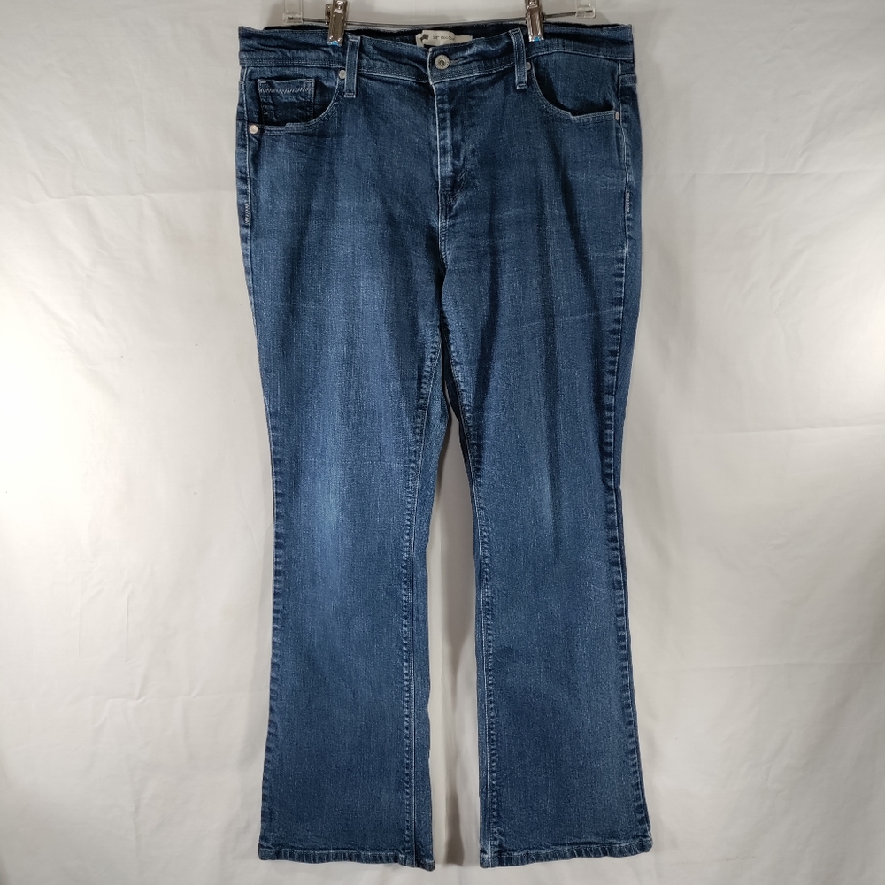 Levis 515 Boot Cut Womens Jeans Size 14M Mid Rise Dark Blue Flap Pockets